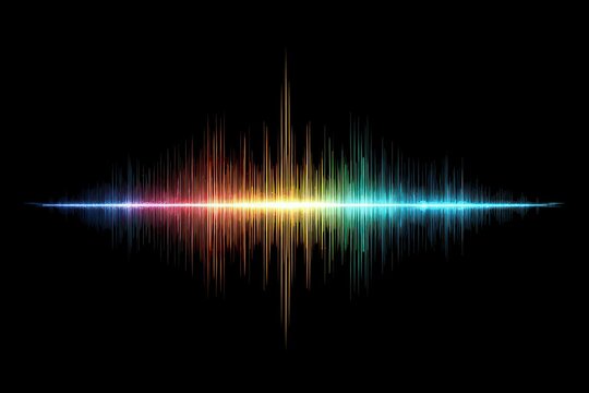 Abstract digital background with glowing rainbow lines and equalizer sound waves, a colorful technology vector design wallpaper.