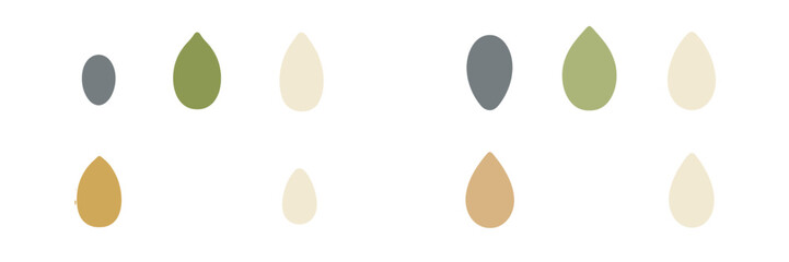 Fototapeta premium Collection of abstract organic teardrop shapes in various muted earth tones on a clean white background