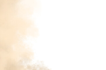 Wispy beige and brown smoke particles swirling and drifting across a dark void isolated on transparent background