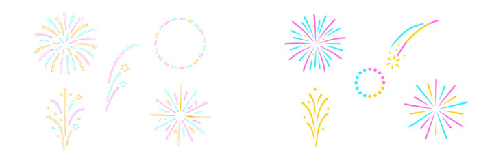 Obraz premium Assortment of colorful festive fireworks bursts, sparkling light effects, and abstract celebratory elements