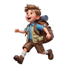 Animated boy explorer with backpack ready for adventure and outdoor exploration