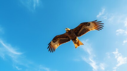 A dangerous predatory eagle flying in the clear sky