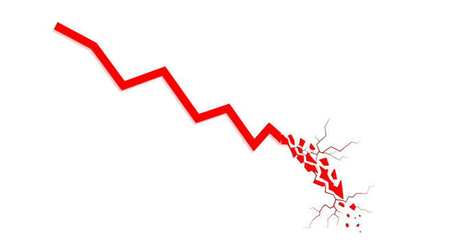 Stylized Red Line Graph Showing Sharp Decline with Broken Line Symbolizing Market Crash Vector