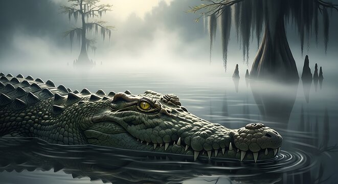 Crocodile in a Swampy Environment.
