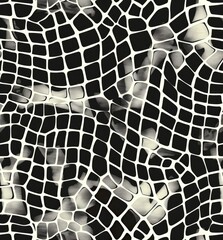 Abstract monochrome pattern resembling a textured, reptile-like skin with a grid-like overlay, creating a warped, flowing effect