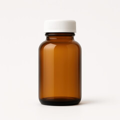 Amber Bottle: A close-up shot of an amber glass bottle, its rich color and sleek design suggesting pharmaceuticals or supplements.