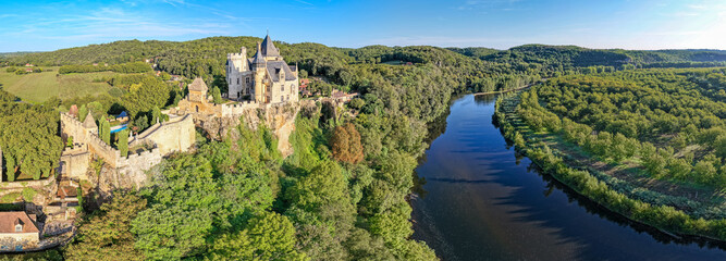 Aerial View of the Château de Montfort and the Cingle de Montfort, Dordogne River, France