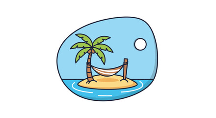 Tropical Island-Shaped Travel Luggage Tag with Palm Tree and Hammock Vector Illustration