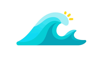 Obraz premium Stylized blue ocean wave with sun icon illustration.