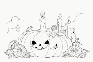 Still life of pumpkins and candles halloween gloomy atmosphere