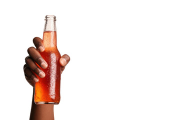 Handmade kombucha in brown glass bottle with label, transparent background
