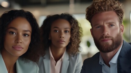 Diverse business team in modern office setting, professional portrait of confident colleagues in corporate environment showing workplace diversity and inclusion.
