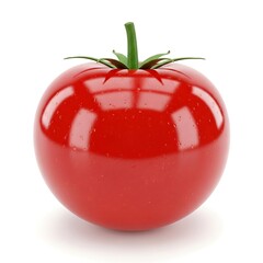 Fresh ripe red tomato with green stem isolated on white.