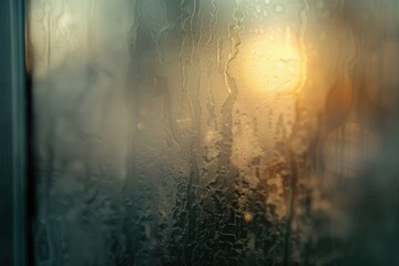 Sunset Light on Foggy Wet Glass Window