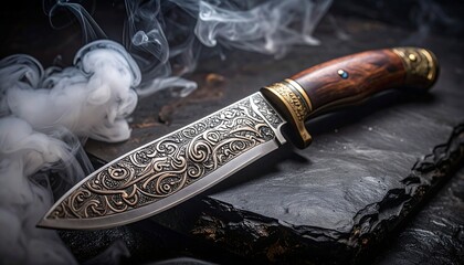Ornate knife in smoke (1)
