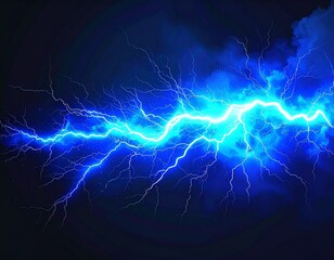 White-Blue Lightning Bolt, Photorealistic Electric Isolated on Black