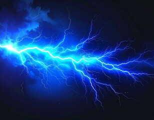 White-Blue Lightning Bolt, Photorealistic Electric Isolated on Black