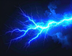 White-Blue Lightning Bolt, Photorealistic Electric Isolated on Black