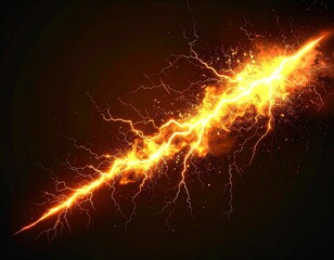 Single Glowing Lightning Bolt, Photorealistic Isolated on Black
