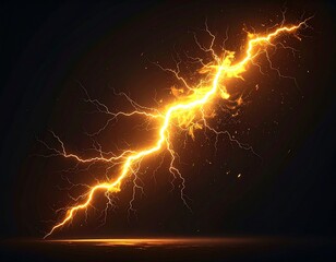Single Glowing Lightning Bolt, Photorealistic Isolated on Black