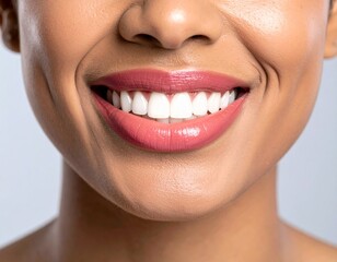 Close-Up of Smiling Female Mouth, Natural Lip Expression, Happiness