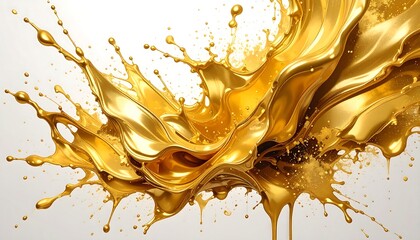 Golden liquid splash against a white background