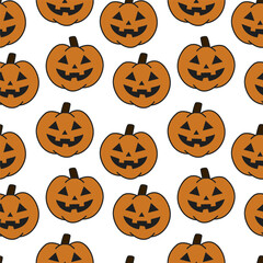 Halloween seamless pattern. Vector hand drawn background with pumpkins for spooky season.