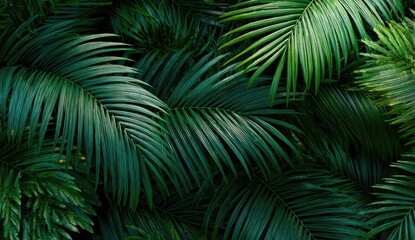 Close-up of lush tropical palm fronds