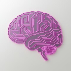 Circuit Board Brain Illustration Pink and Grey