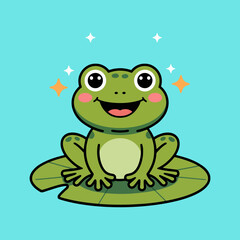 Obraz premium Kawaii animals, happy smiling frog on a lily pad. Suitable for childrens books, stationery, and products with a fun theme.