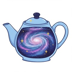 Blue Glass Teapot with Galaxy Spiral Design