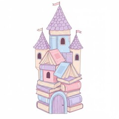 Pastel Book Castle Illustration