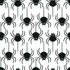 Halloween seamless pattern. Vector hand drawn background with spiders for spooky season.