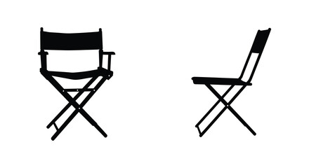 Black silhouette of two folding directors chairs on a white background