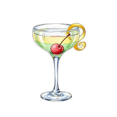Elegant Cocktail with Cherry and Twist Garnish in a Classic Champagne Glass for Sophisticated Events