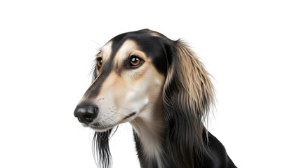 Elegant Saluki Dog Portrait Against White Background.