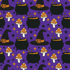 Halloween seamless pattern. Vector hand drawn background for spooky season.