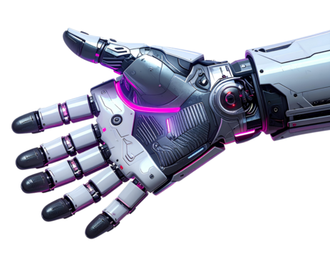 3D Rendered Hand Reaching Out in Futuristic Style on Transparent