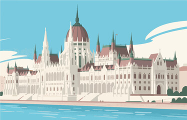 Obraz premium European architecture and scenery, vector graphics