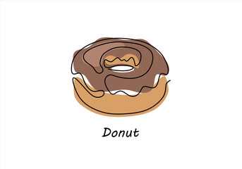 Donut Illustration with Chocolate Glaze. line icon-continuous line drawing. Editable stroke. 
