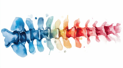 Colorful watercolor spine art depicting vertebrae in rainbow spectrum, National Chiropractic Month
