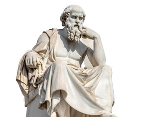 Full Body Marble Statue of Socrates Seated in Thought, Isolated on Transparent Background