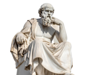 Full Body Marble Statue of Socrates Seated in Thought, Isolated on Transparent Background