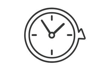 Clock icon. Time symbol. Refresh arrow. History log. Schedule update. Deadline management. Appointment reminder. Simple thin line vector. Watch, timer, countdown pictogram.