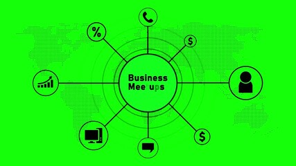 Business Meetups Concept with Icons and Green World Map Background networking events professional gatherings