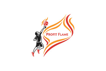 Basketball player reaching for ball with flame logo Keywords: basketball, player, jump, shot
