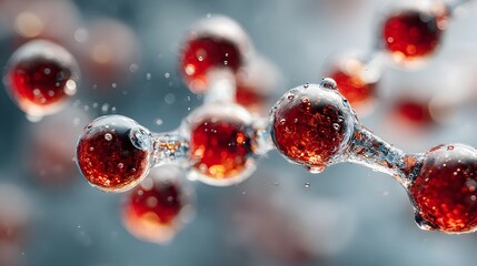 Clean, bright macro photograph of a complex molecule, its clear spheres and red atoms against a sparkling, high-key white background.