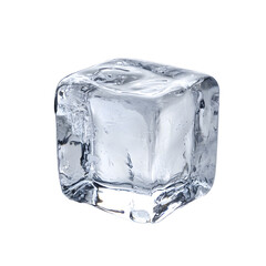 Clear Square Ice Cube Isolated on White Background for Beverage Ads and Product Photography