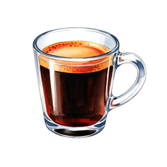 Clear Glass Espresso Cup with Dark Coffee on transparent background for Coffee Lovers and Gourmet Cafes