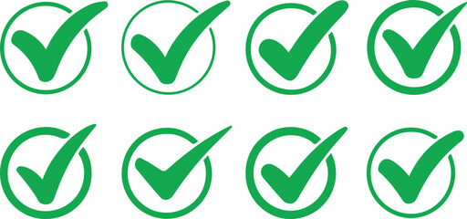 Green check mark symbol representing approval confirmation success or positive verification with simple and clean design